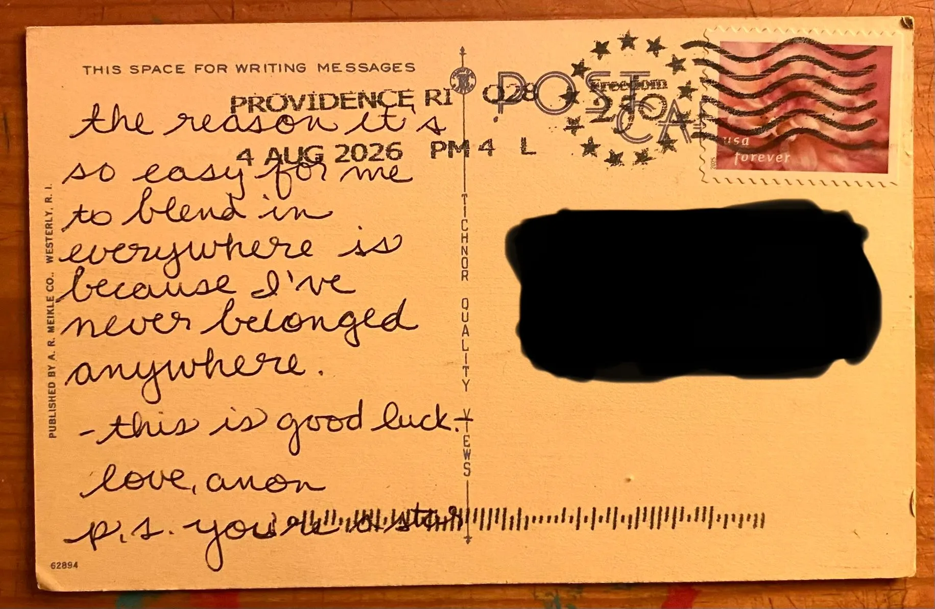 Reverse of postcard #101, recipient details redacted