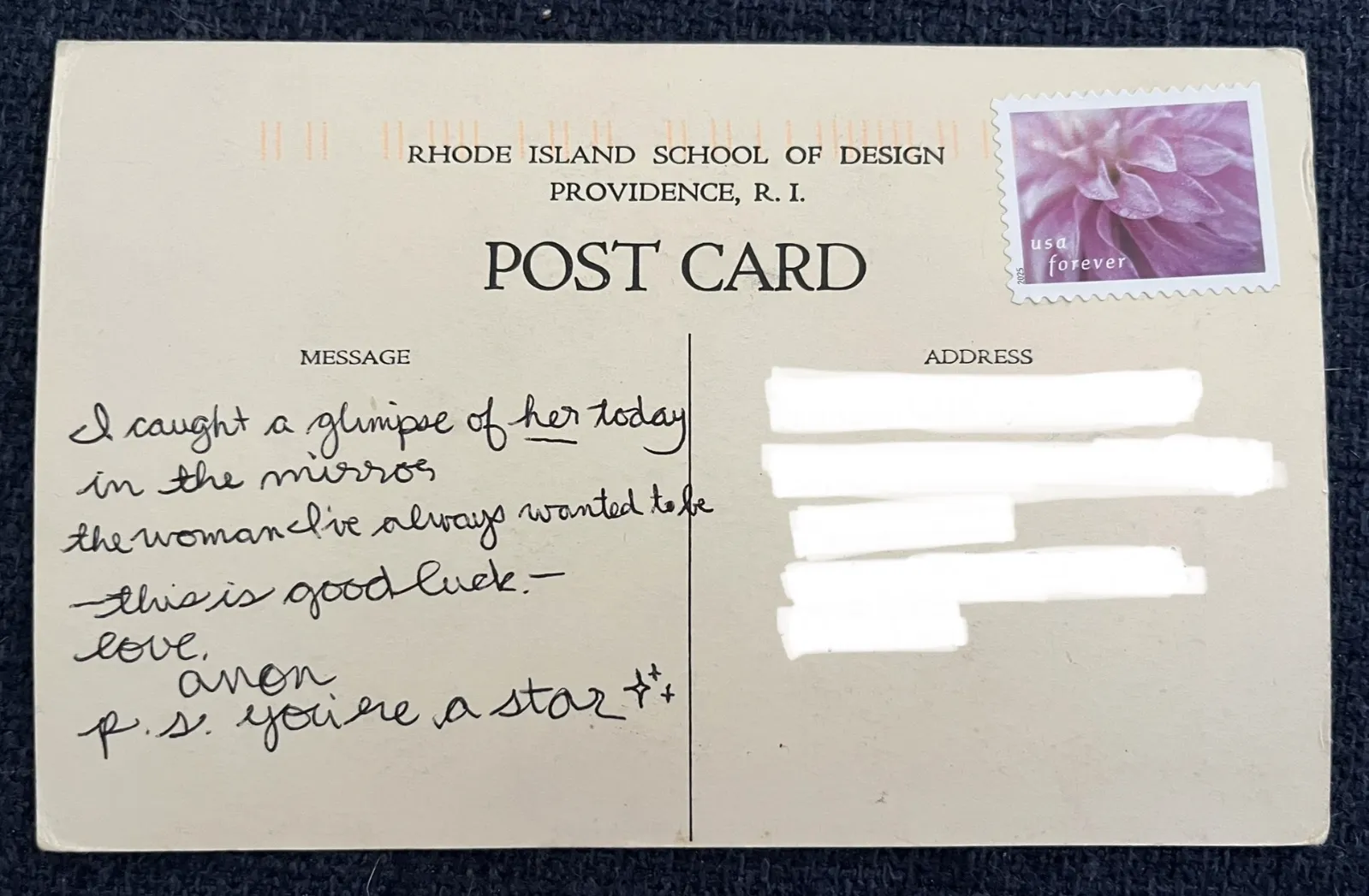 Reverse of postcard #105, recipient details redacted
