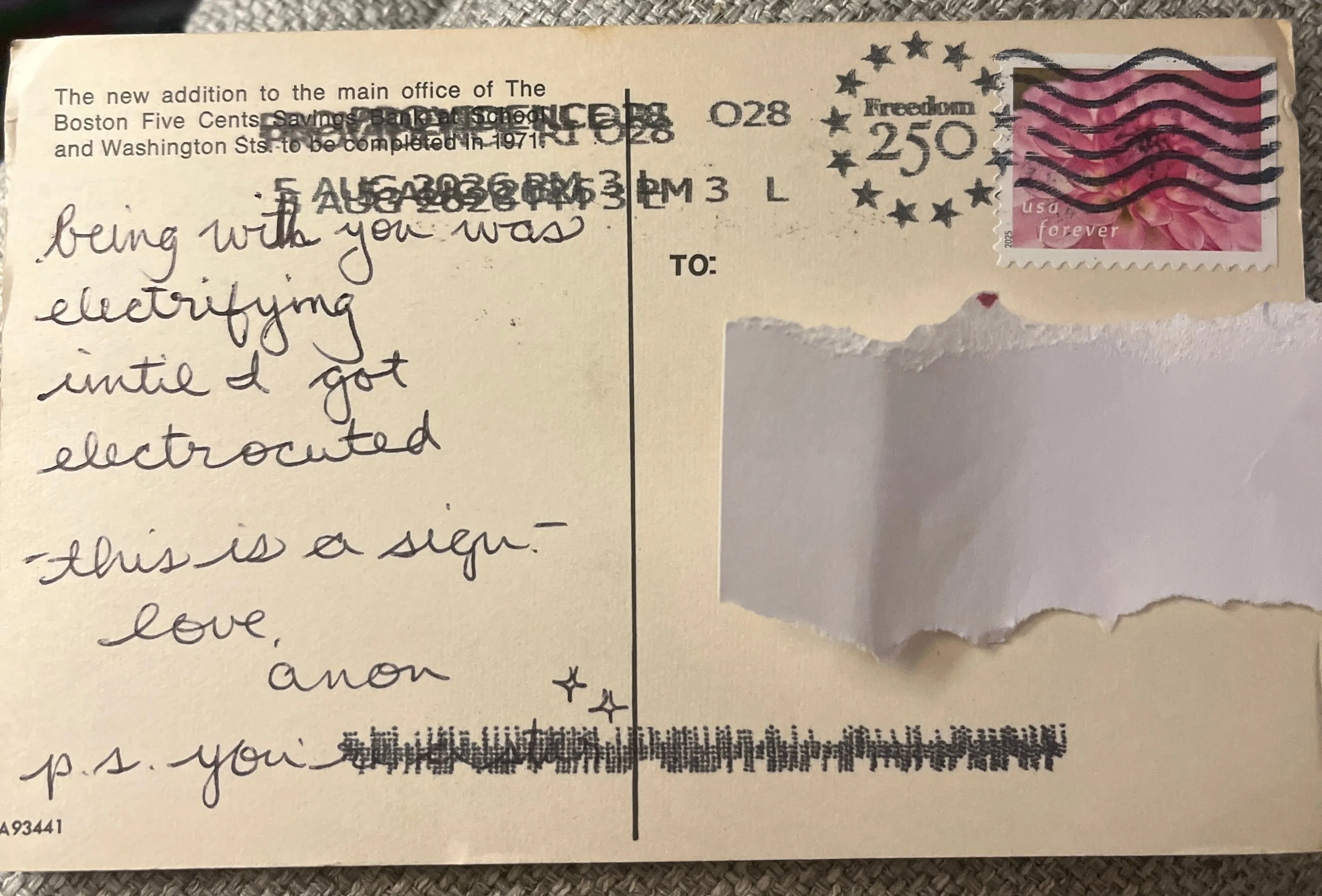 Reverse of postcard #110, recipient details redacted