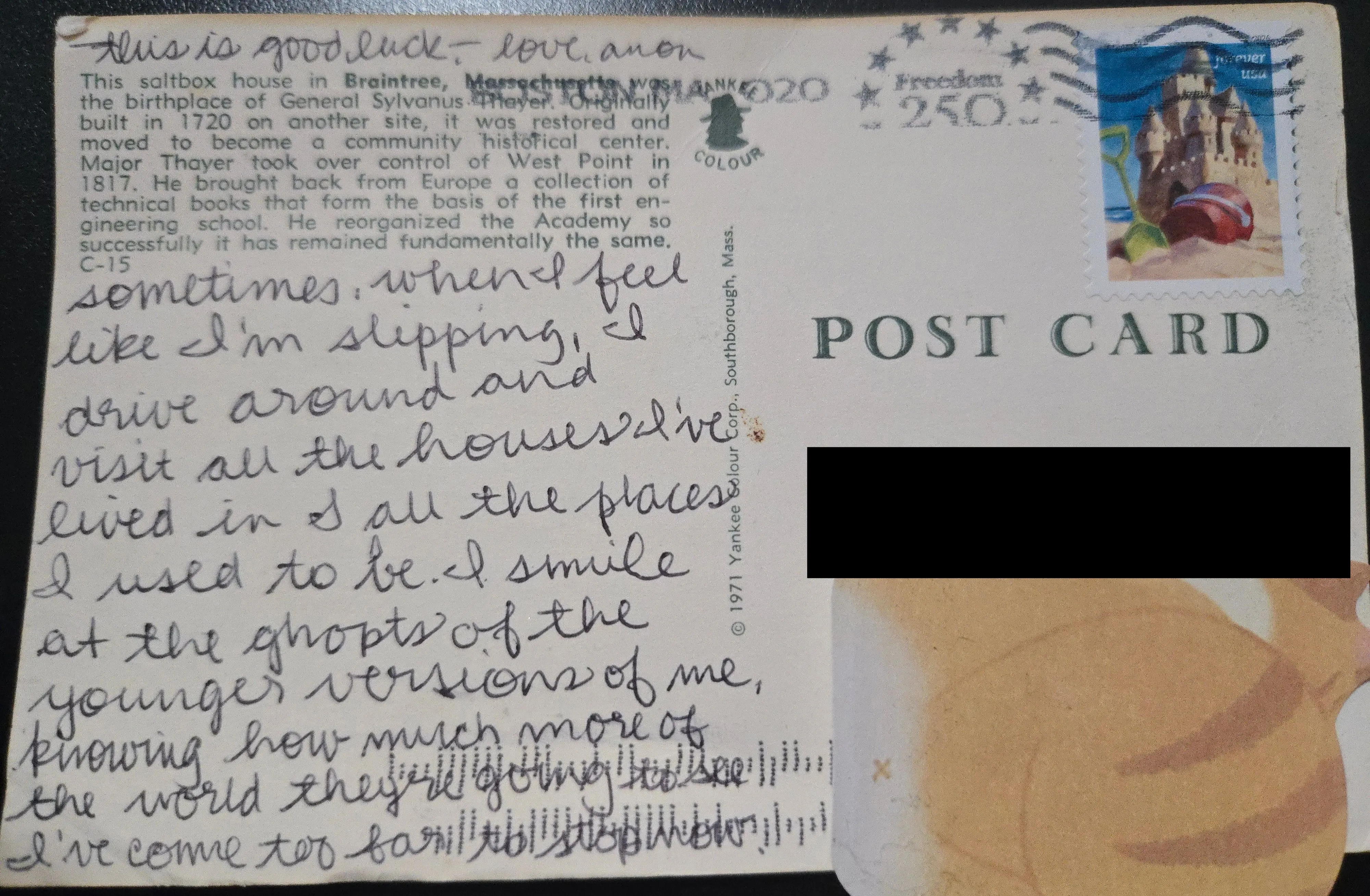 Reverse of postcard #116, recipient details redacted