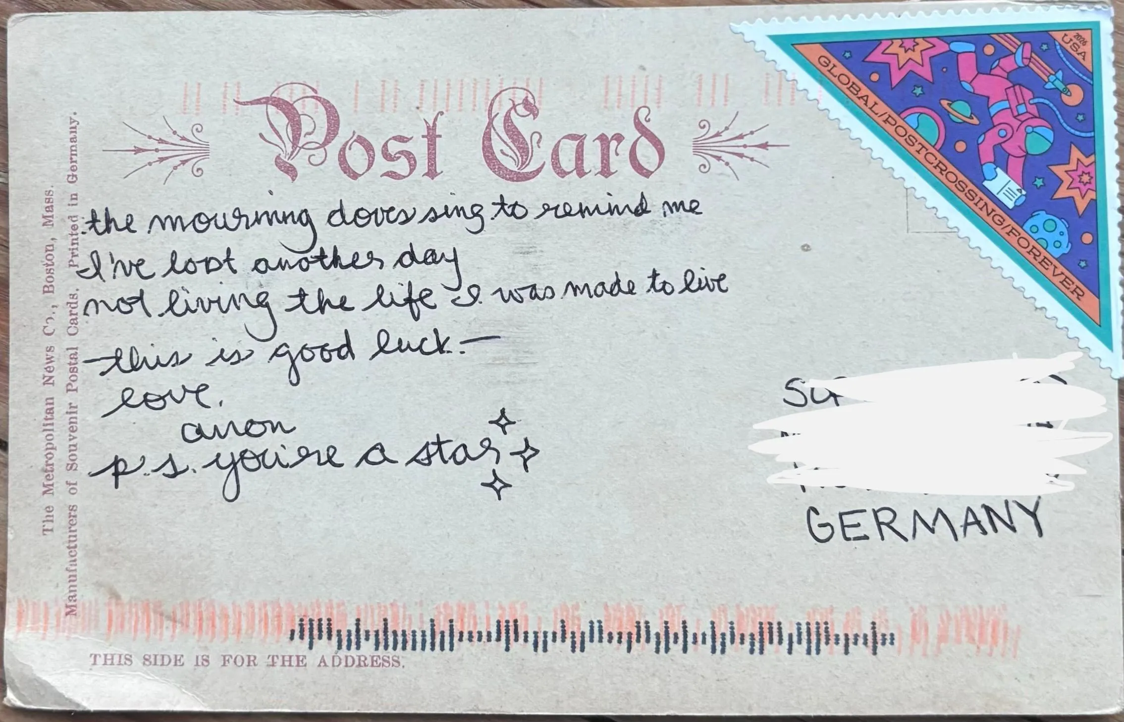 Reverse of postcard #119, recipient details redacted
