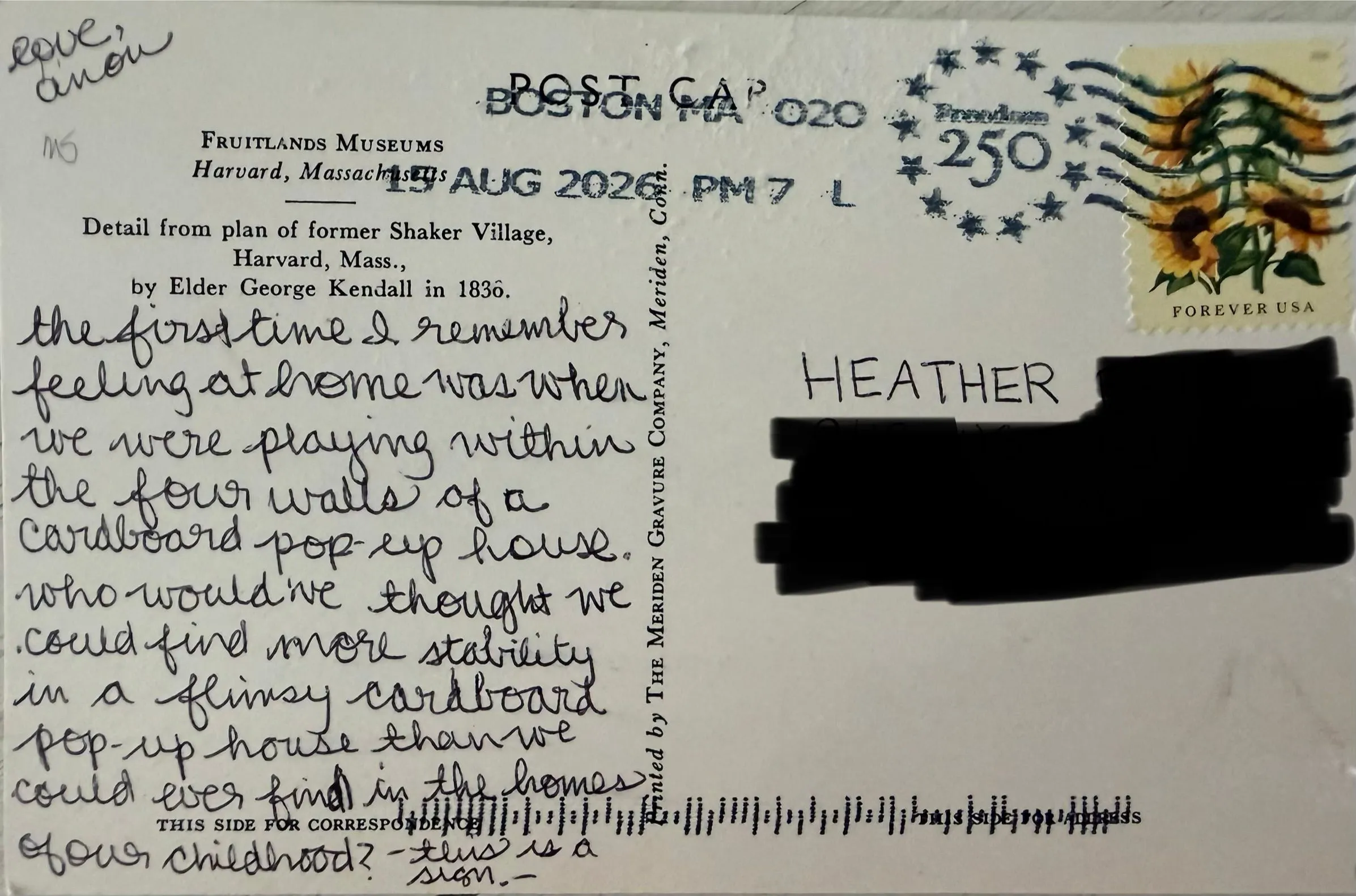 Reverse of postcard #131, recipient details redacted