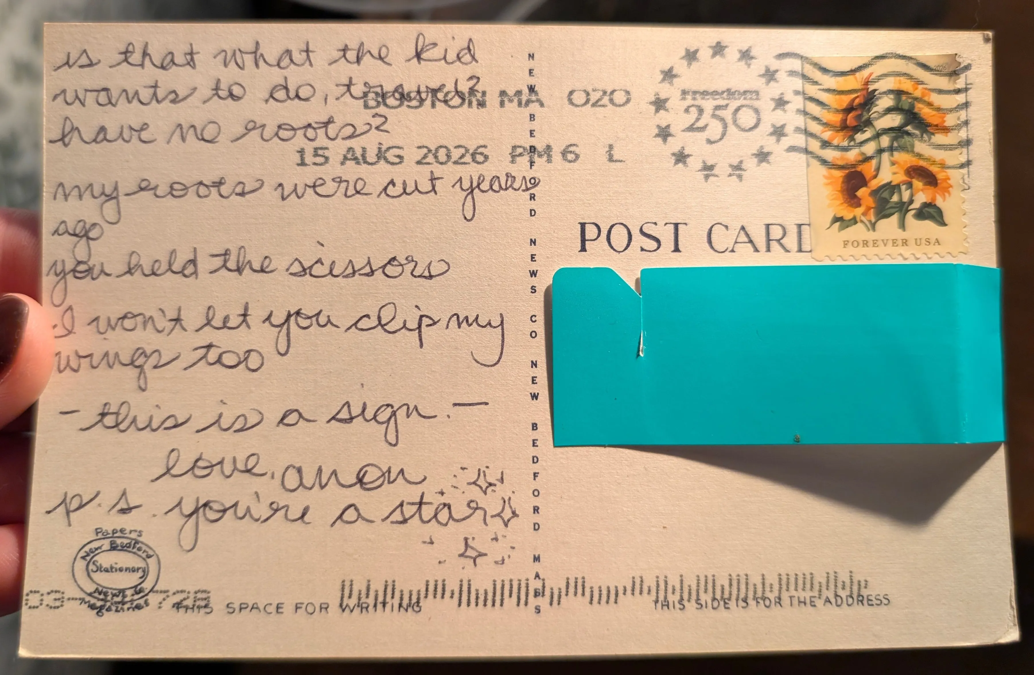 Reverse of postcard #136, recipient details redacted