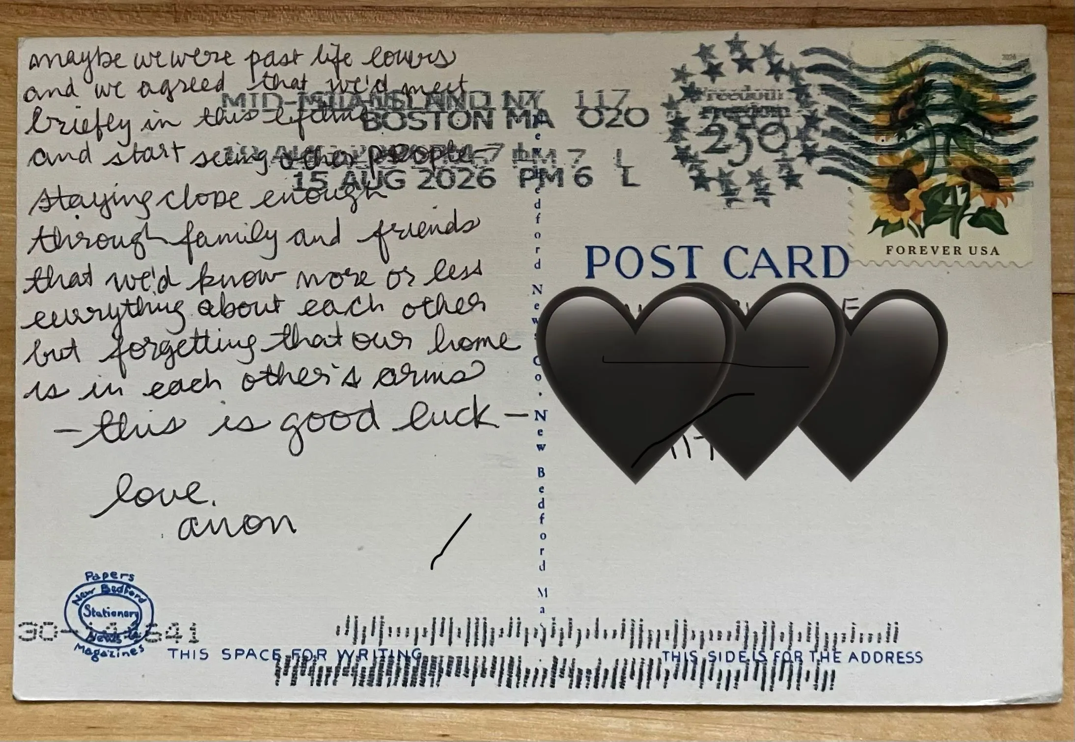 Reverse of postcard #144, recipient details redacted