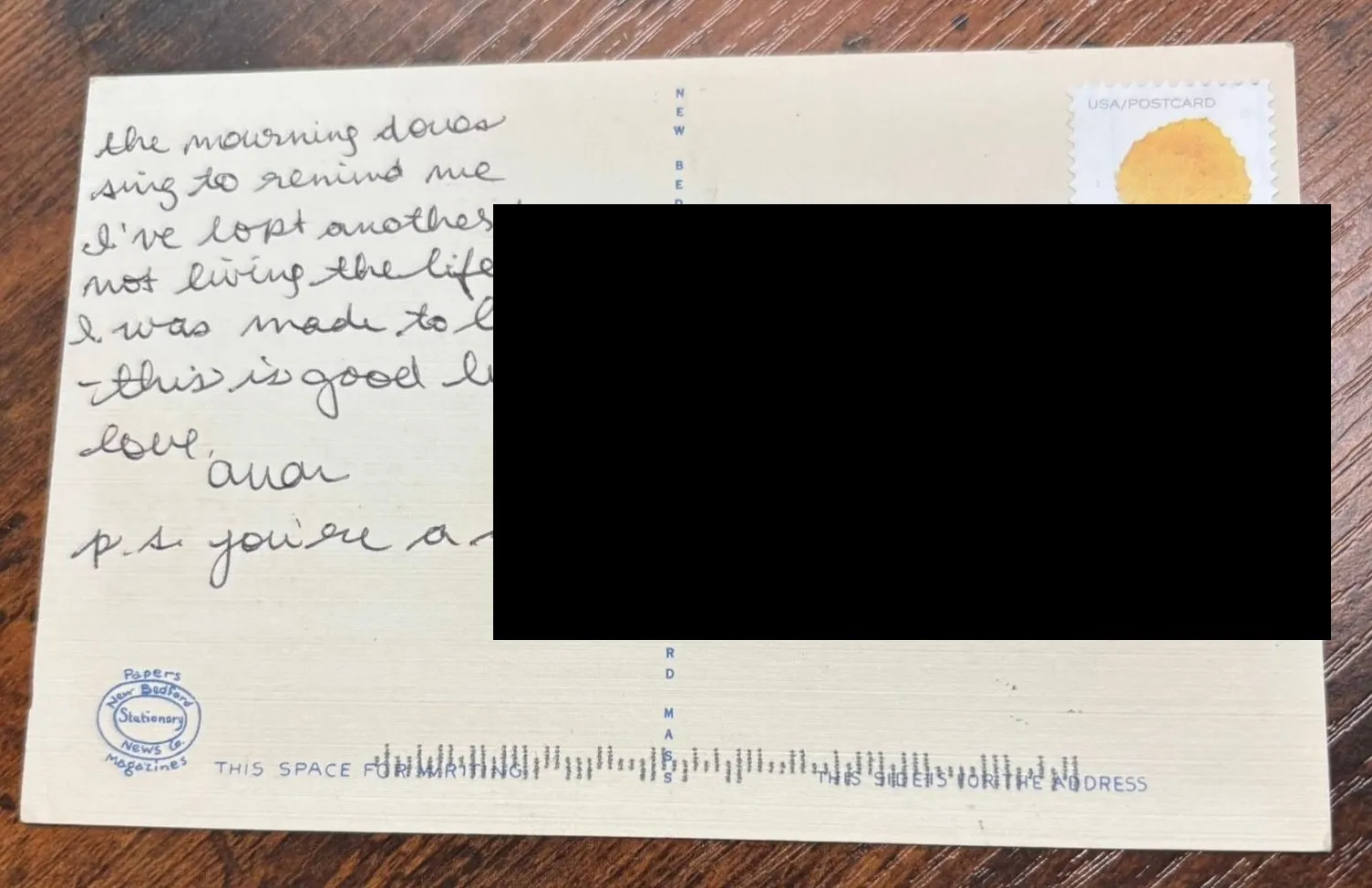 Reverse of postcard #152, recipient details redacted