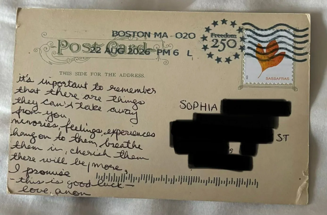 Reverse of postcard #163, recipient details redacted