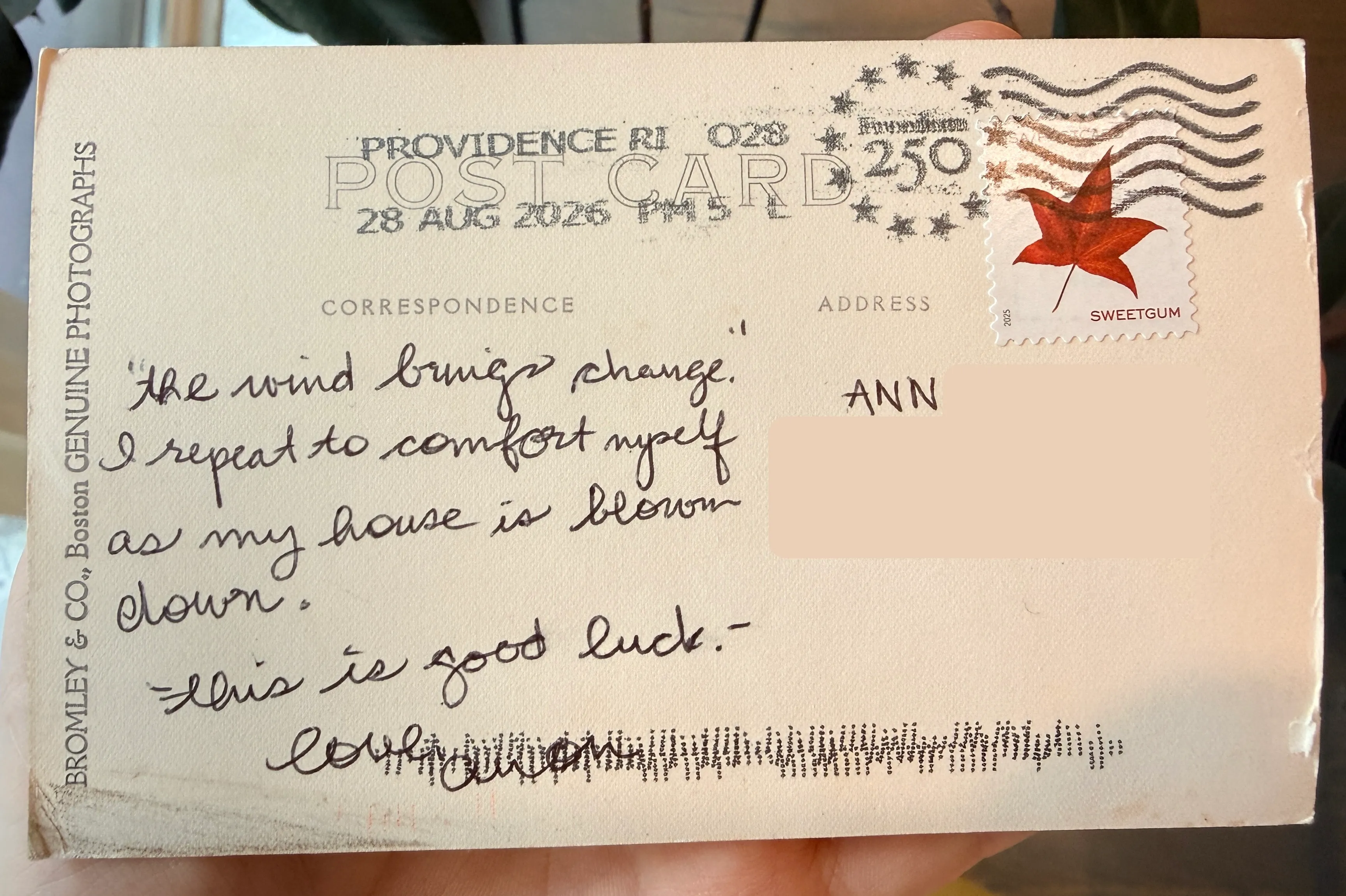 Reverse of postcard #169, recipient details redacted