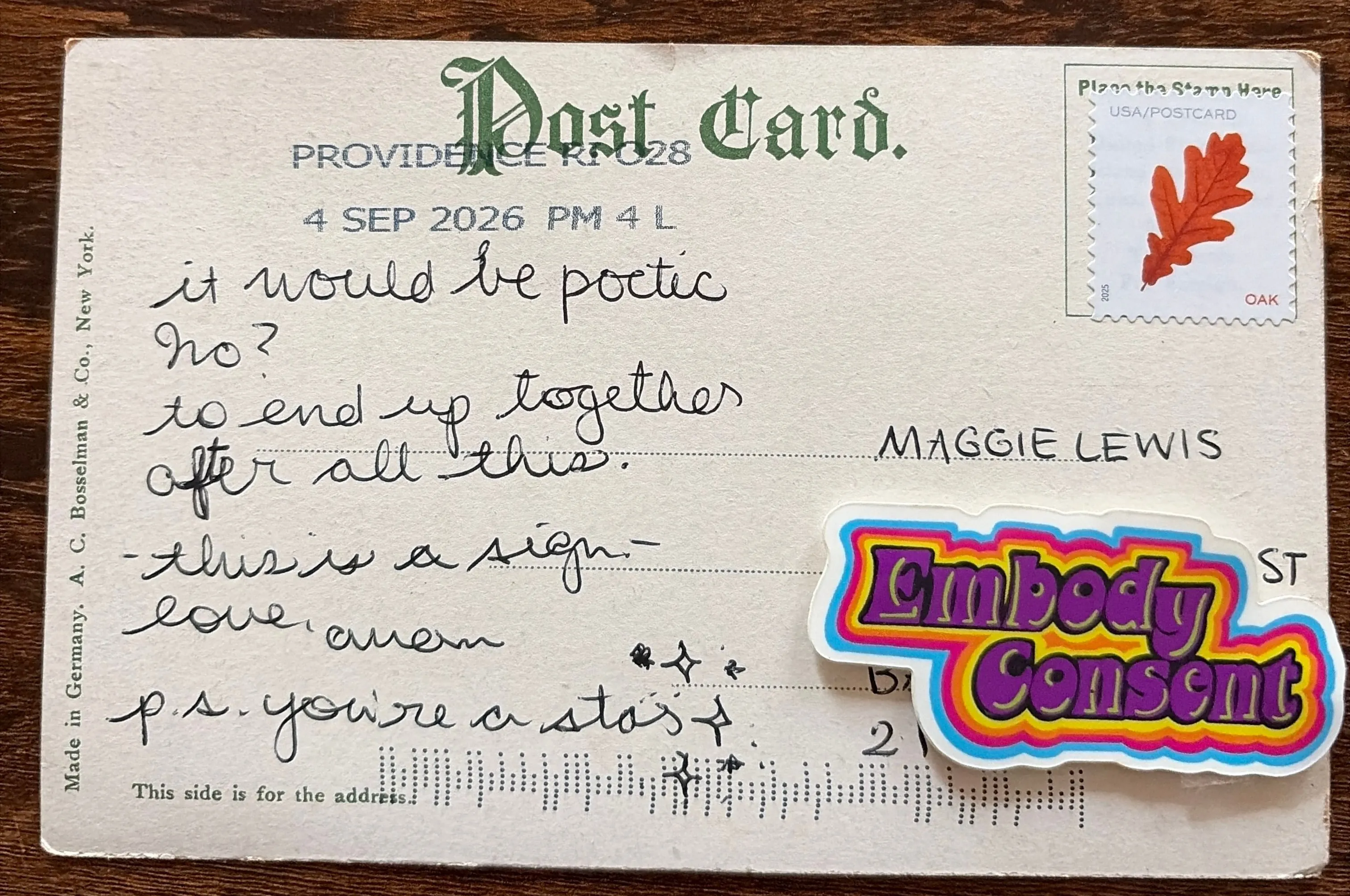 Reverse of postcard #180, recipient details redacted