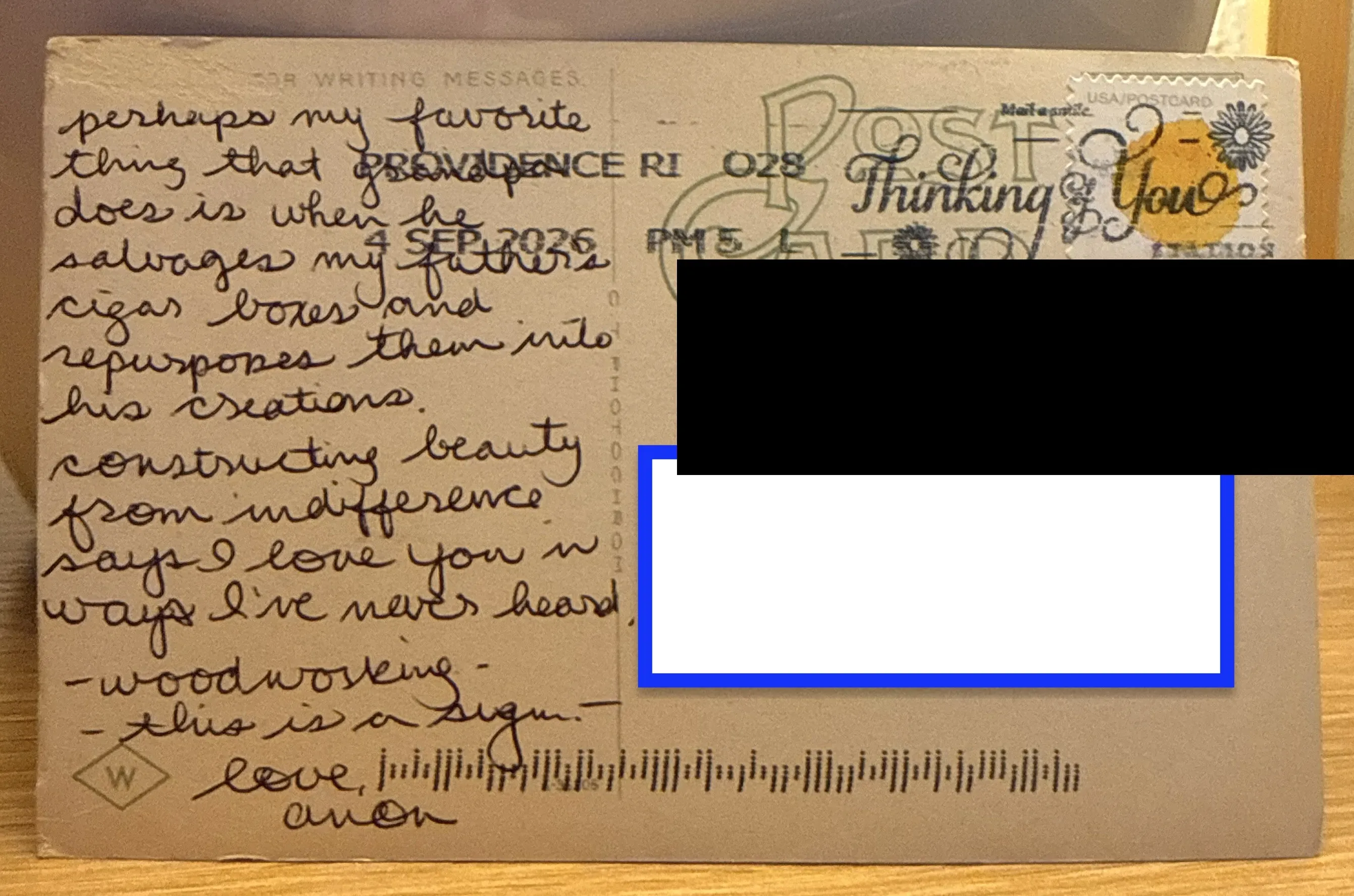 Reverse of postcard #181, recipient details redacted