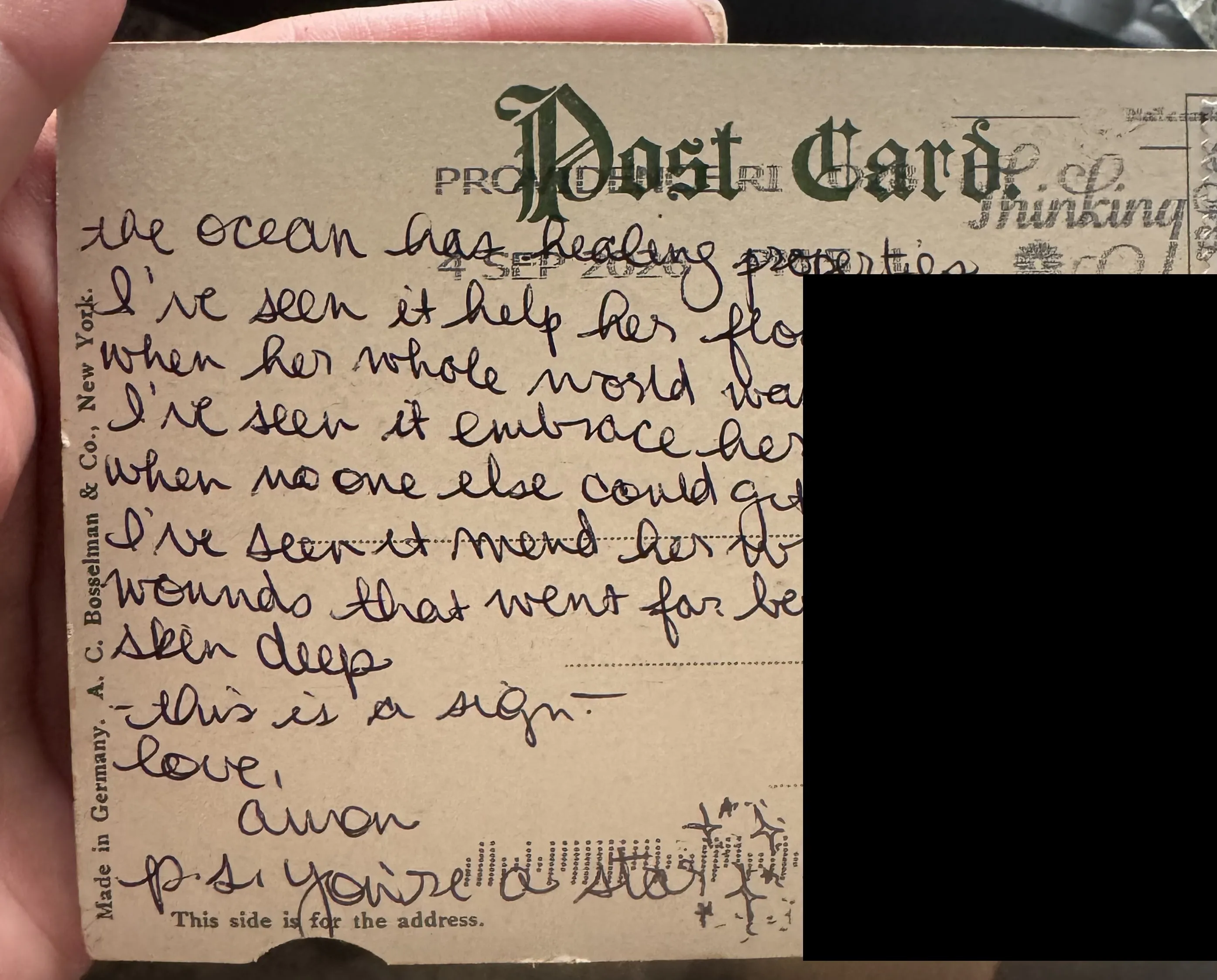 Reverse of postcard #184, recipient details redacted