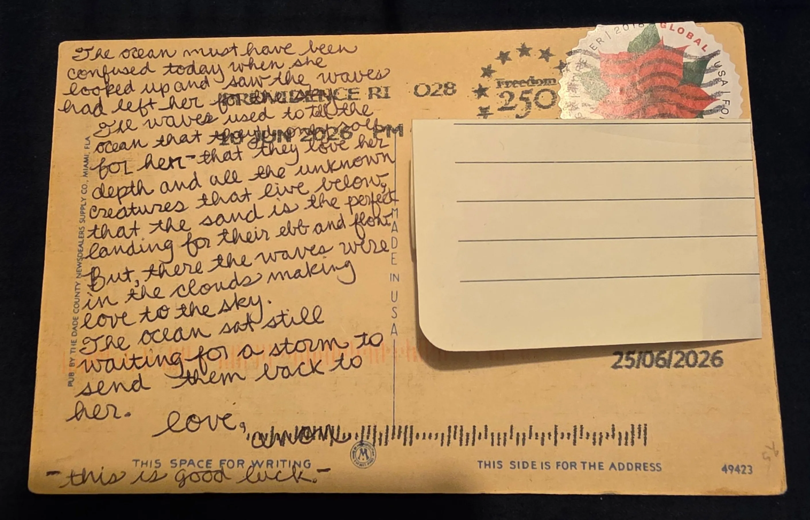 Reverse of postcard #19, recipient details redacted