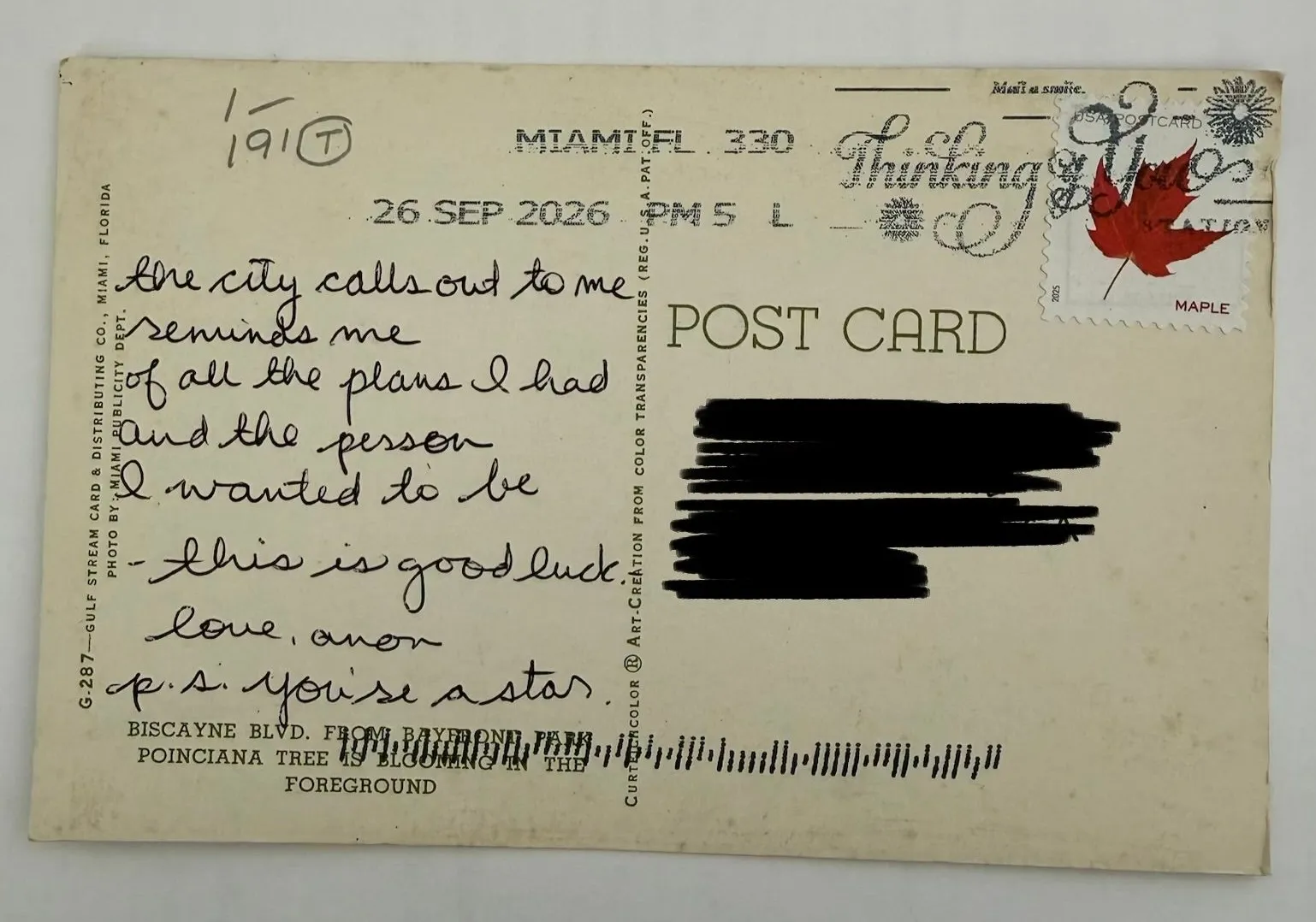 Reverse of postcard #191, recipient details redacted