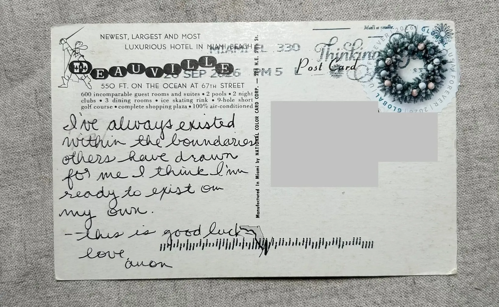 Reverse of postcard #192, recipient details redacted