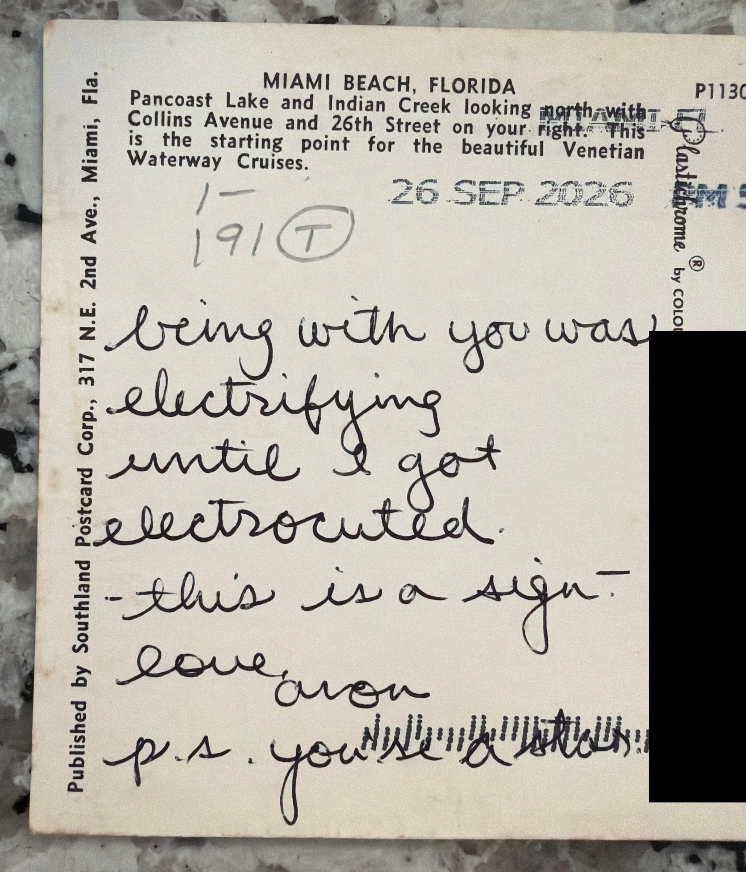 Reverse of postcard #201, recipient details redacted