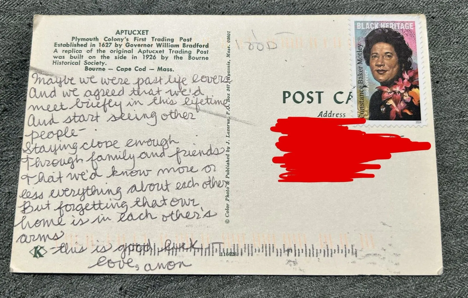 Reverse of postcard #25, recipient details redacted