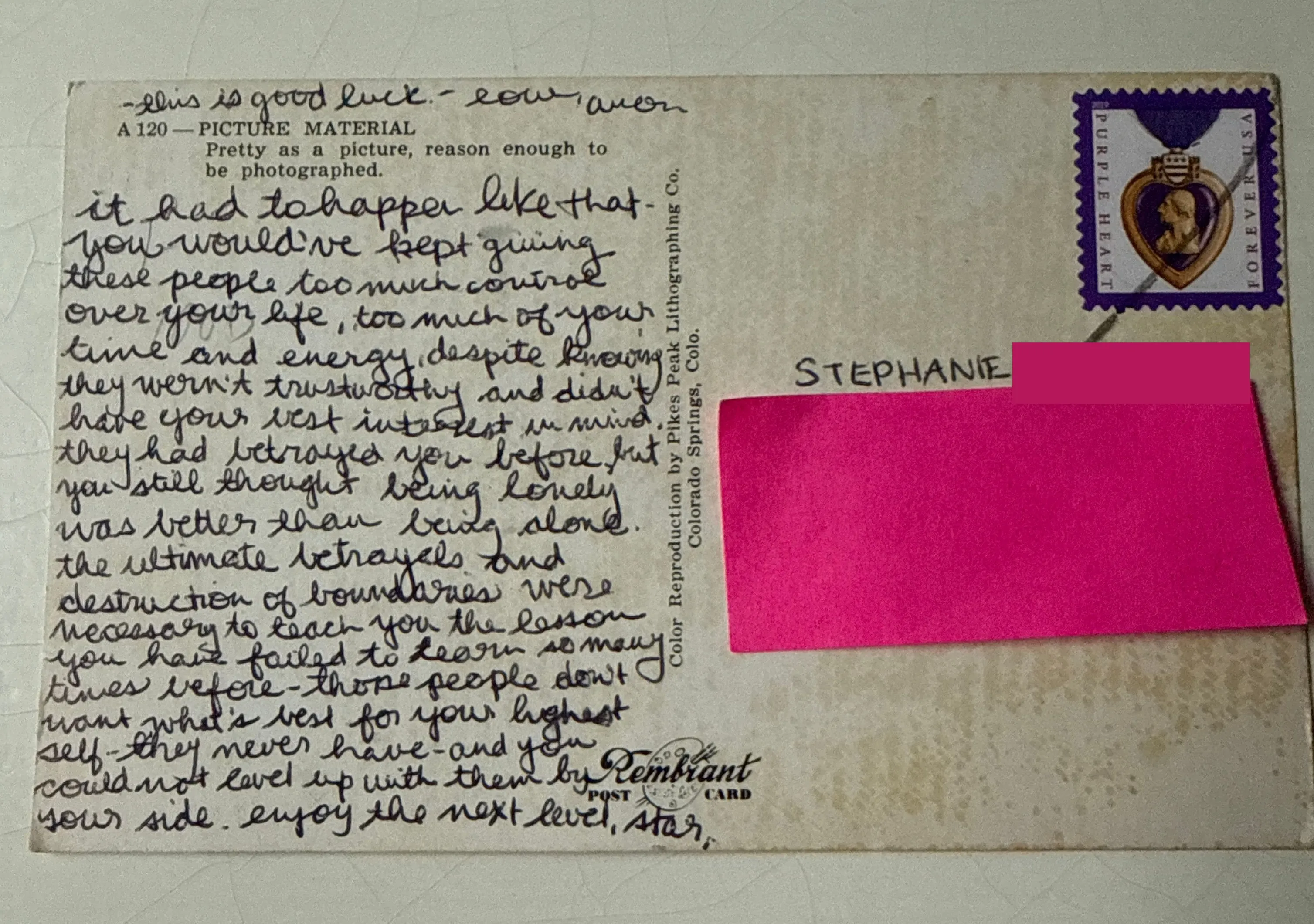 Reverse of postcard #31, recipient details redacted