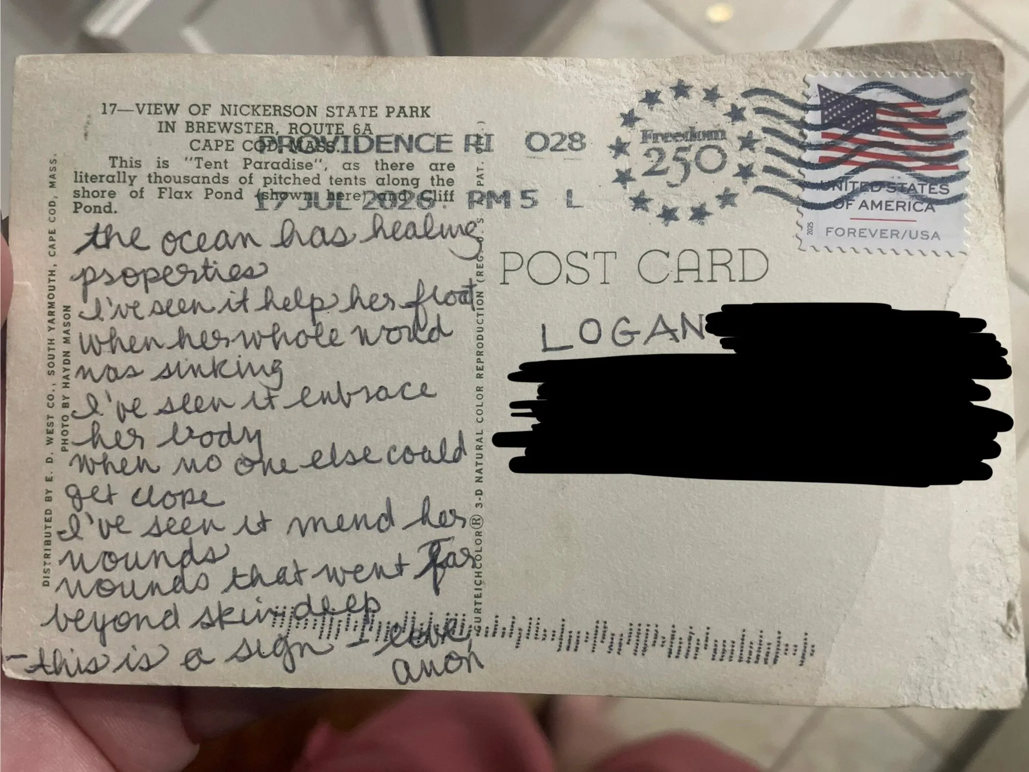 Reverse of postcard #32, recipient details redacted