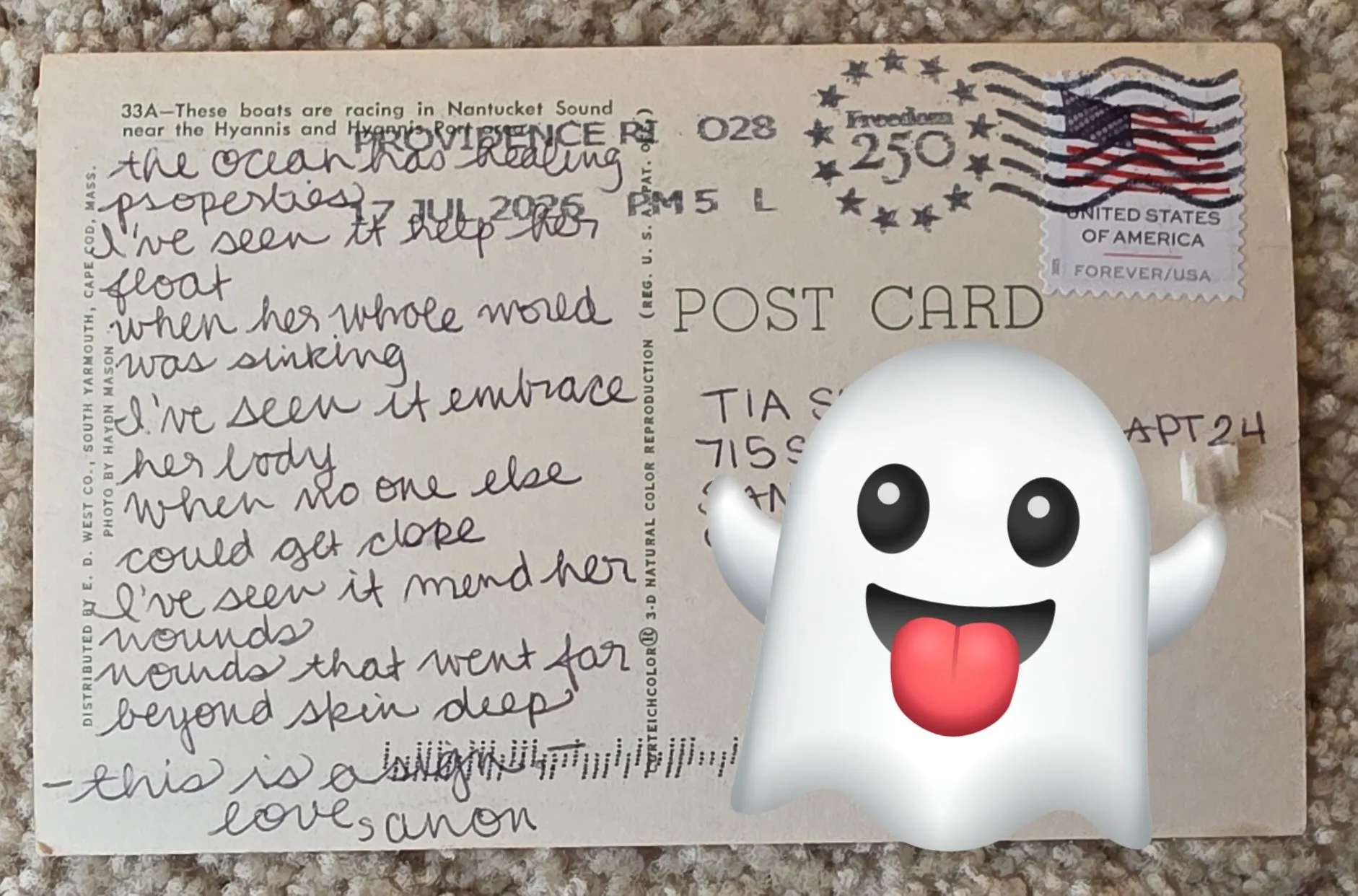 Reverse of postcard #33, recipient details redacted