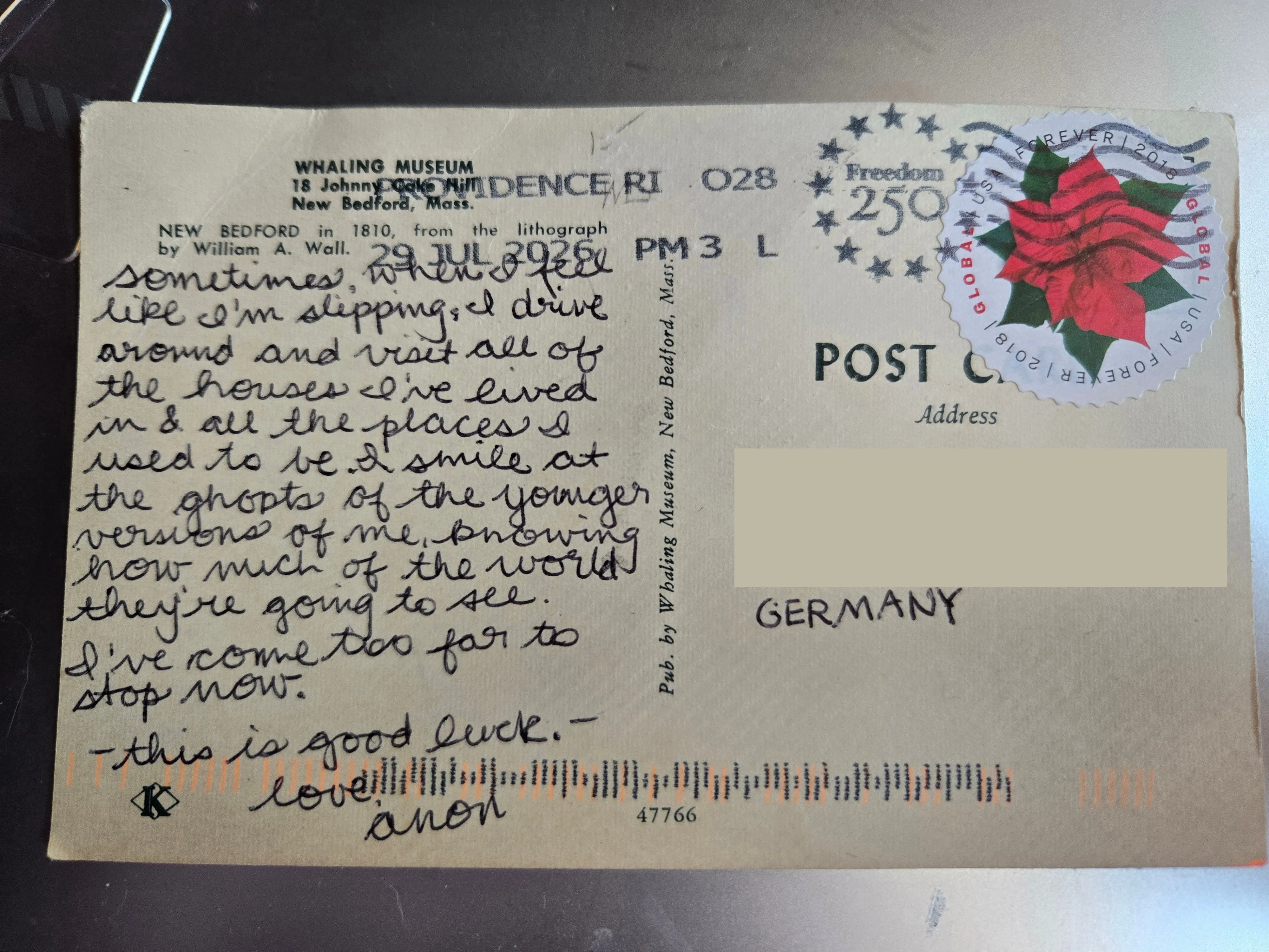 Reverse of postcard #46, recipient details redacted