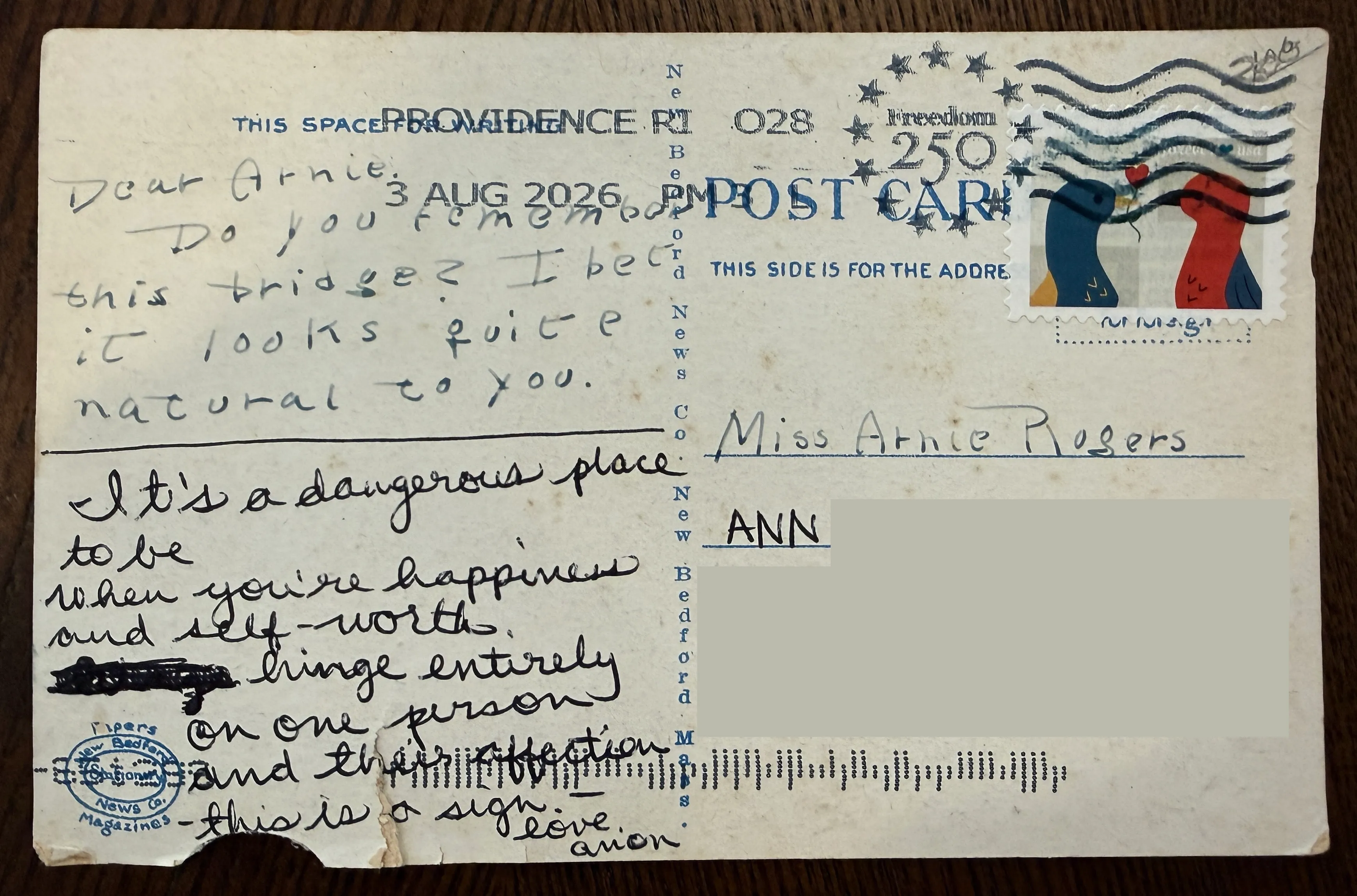 Reverse of postcard #50, recipient details redacted