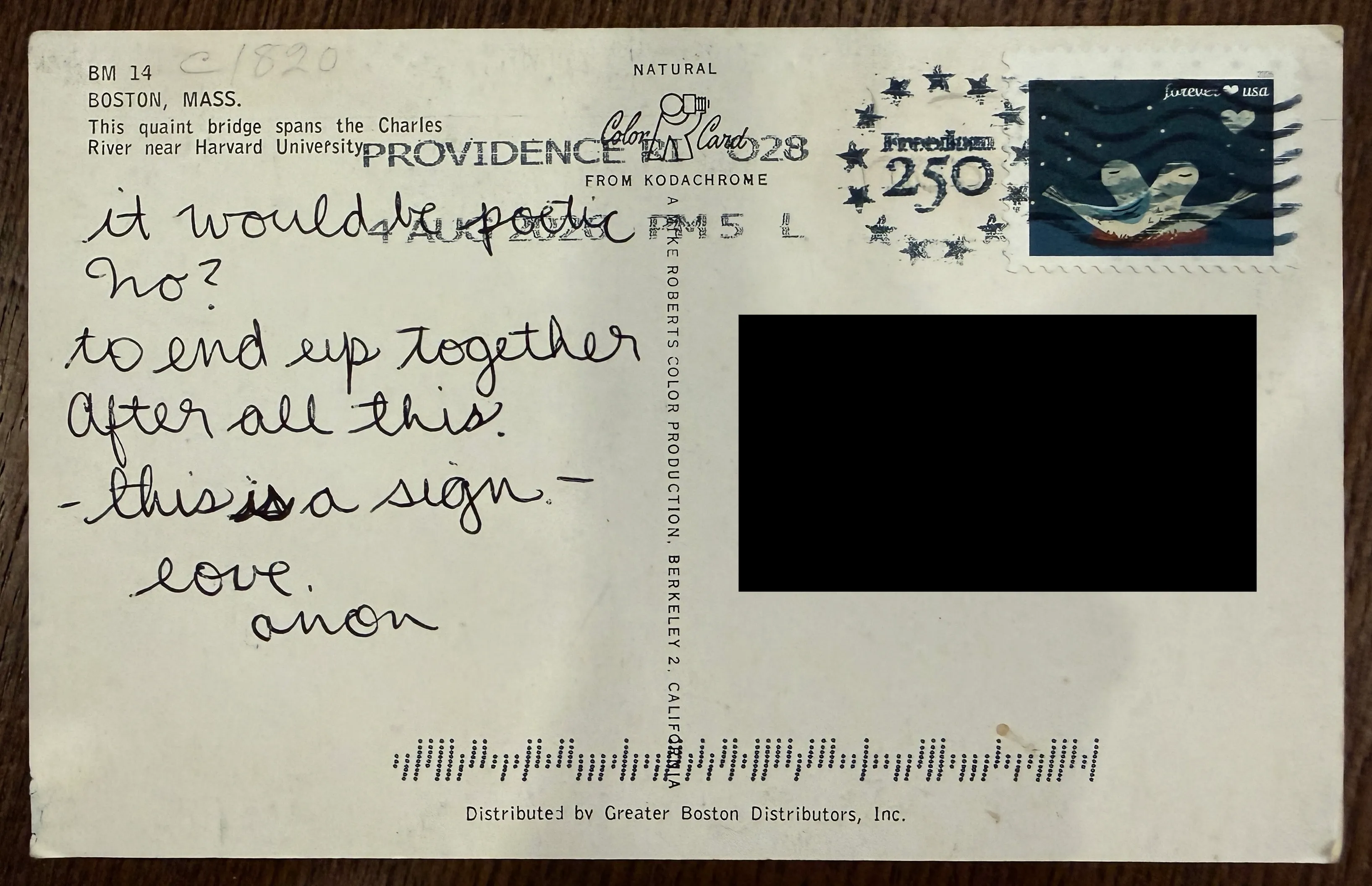 Reverse of postcard #52, recipient details redacted