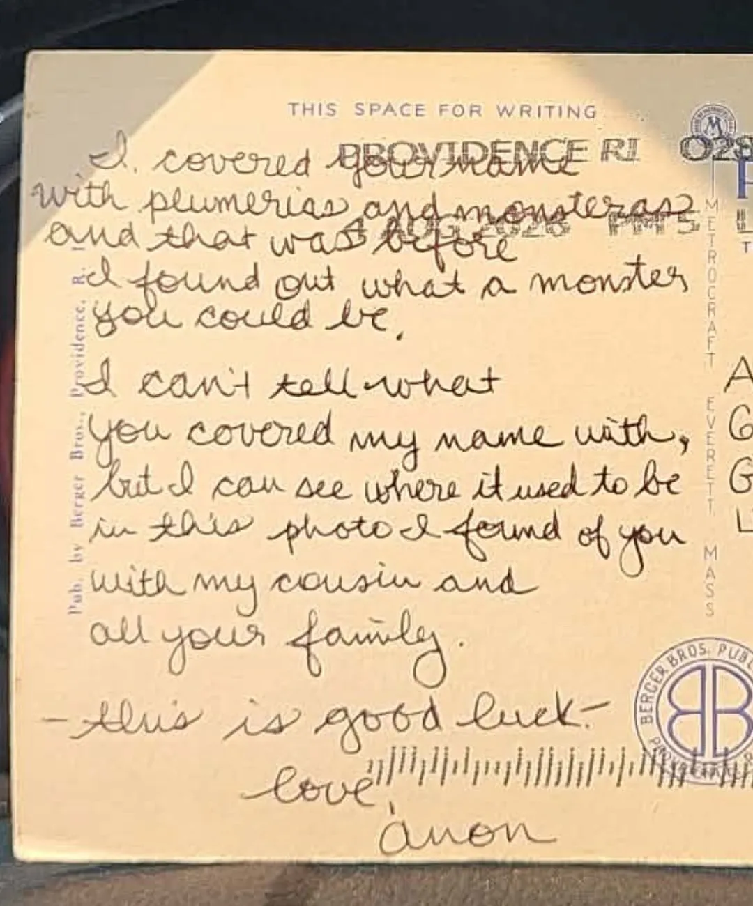Reverse of postcard #63, recipient details redacted