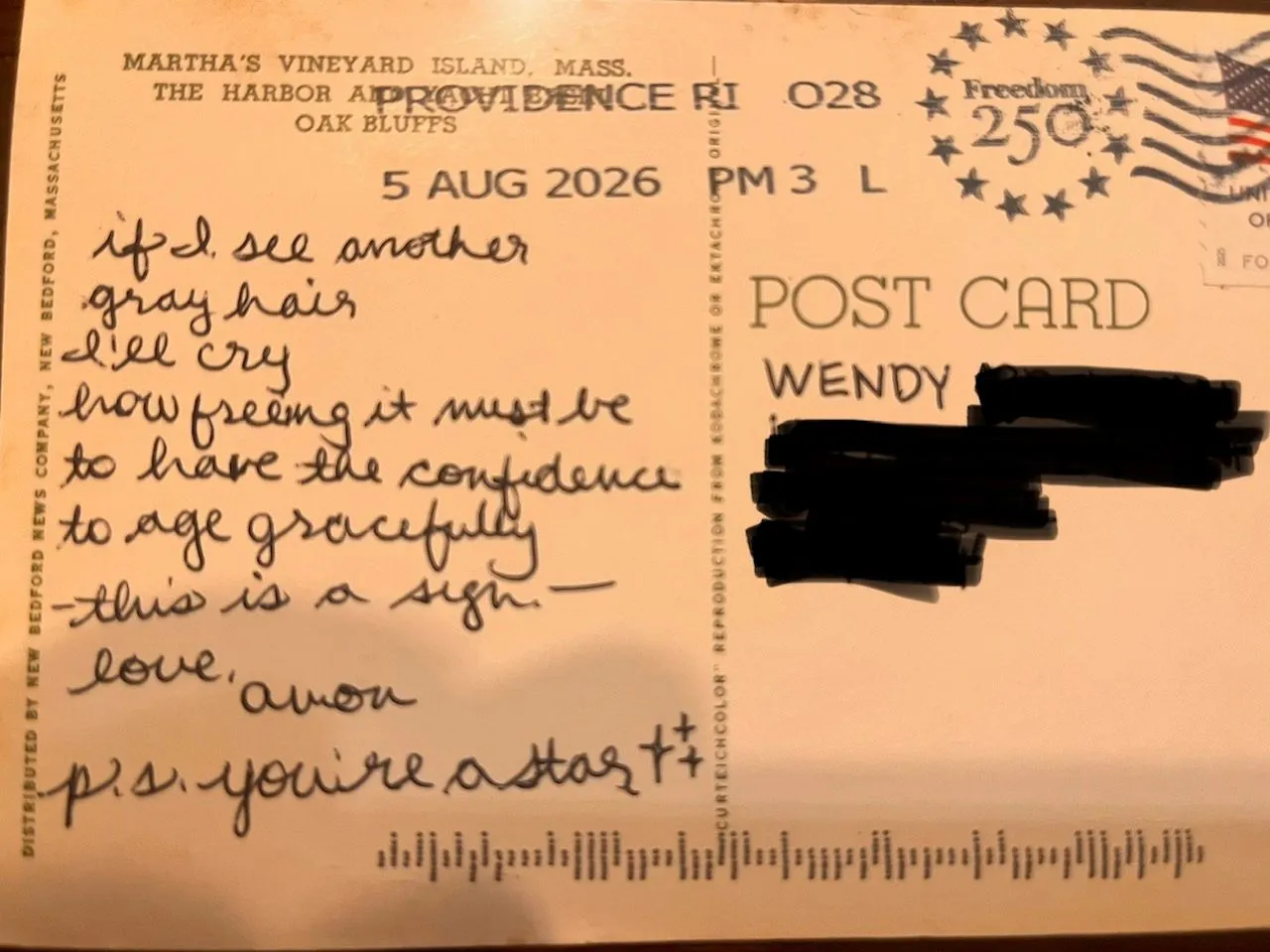 Reverse of postcard #77, recipient details redacted