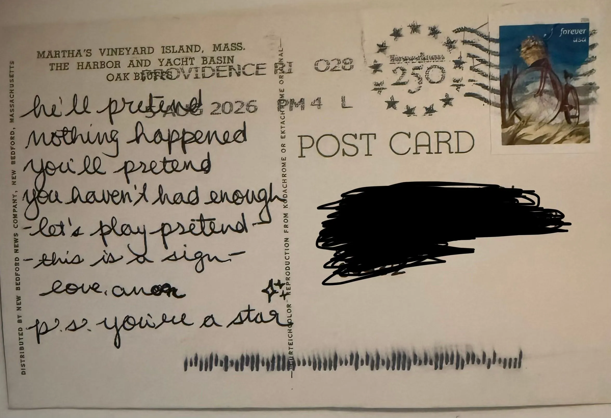Reverse of postcard #82, recipient details redacted