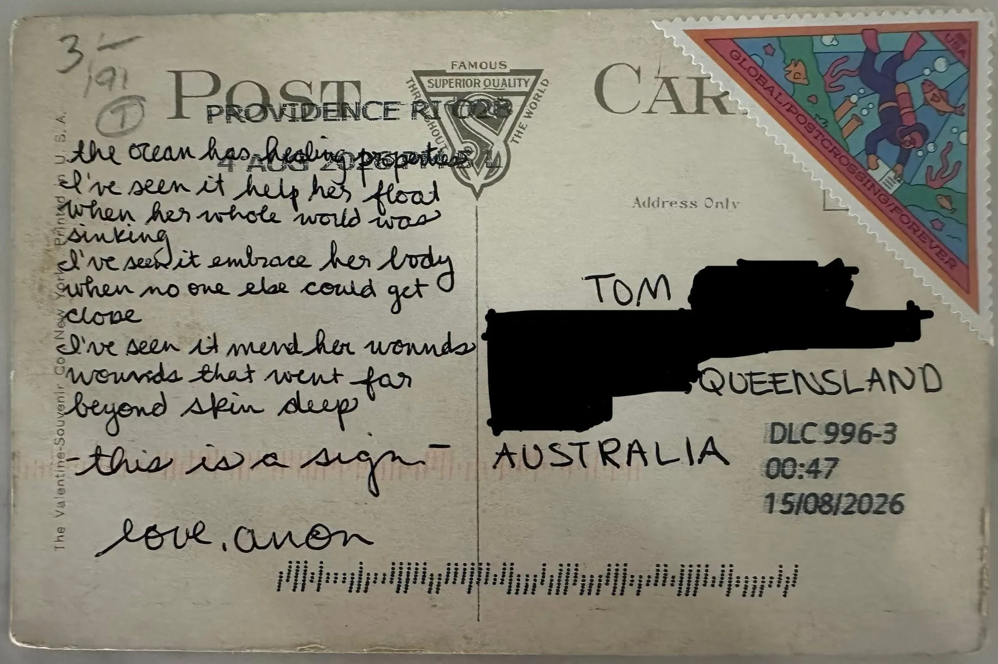 Reverse of postcard #91, recipient details redacted