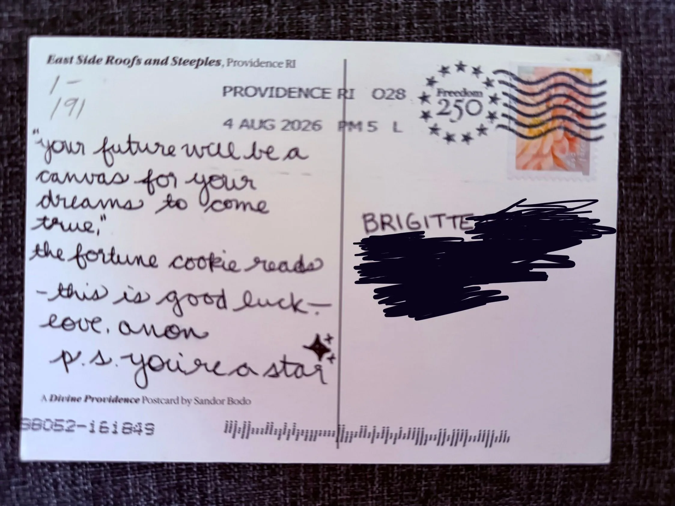 Reverse of postcard #95, recipient details redacted